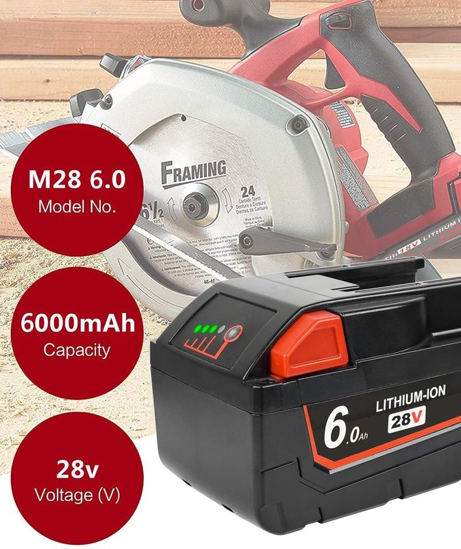 แบตเตอรี่ 28V 6000mAh รองรับกับ Milwaukee เครื่องมือไฟฟ้าไร้สาย รองรับการเปลี่ยน Milwaukee