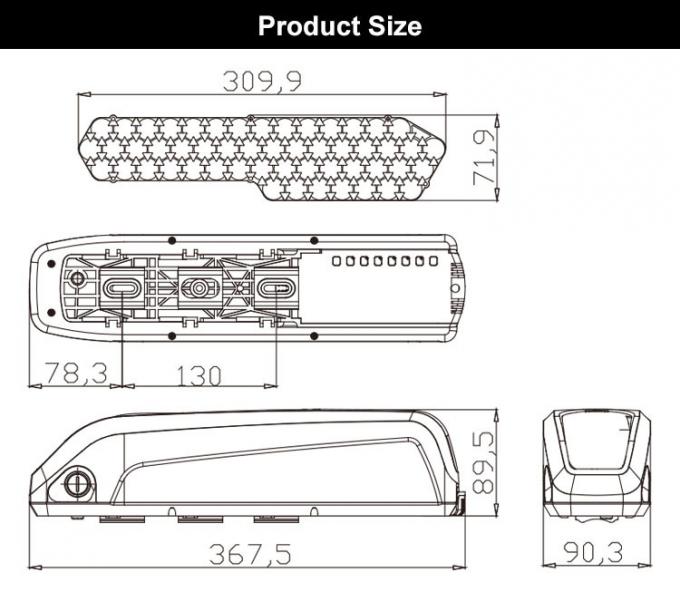 Panasonic 18650 Cell Downtube Ebike แบตเตอรี่ 36V 48V ด้วยความทนทานยาว 1