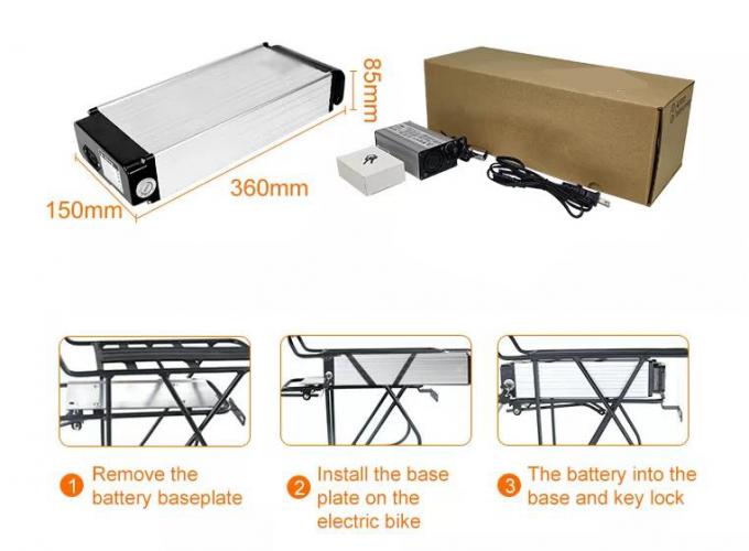 Ebike แบตเตอรี่สํารอง จังหวะยาว 48V 250W 500W เงิน Rack หลัง เติมเงิน Ebike แบตเตอรี่ Fiets Accufahrrad Akku Fur Elektrofahrrader แบตเตอรี่ลิเดียม 0